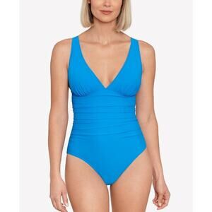 Swim Solutions Women's Copen Tummy-Control Plunge Mio One-Piece Swimsuit Size 16